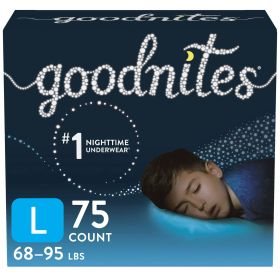 Goodnites Boys' Nighttime Bedwetting Underwear Size L, 75 Count